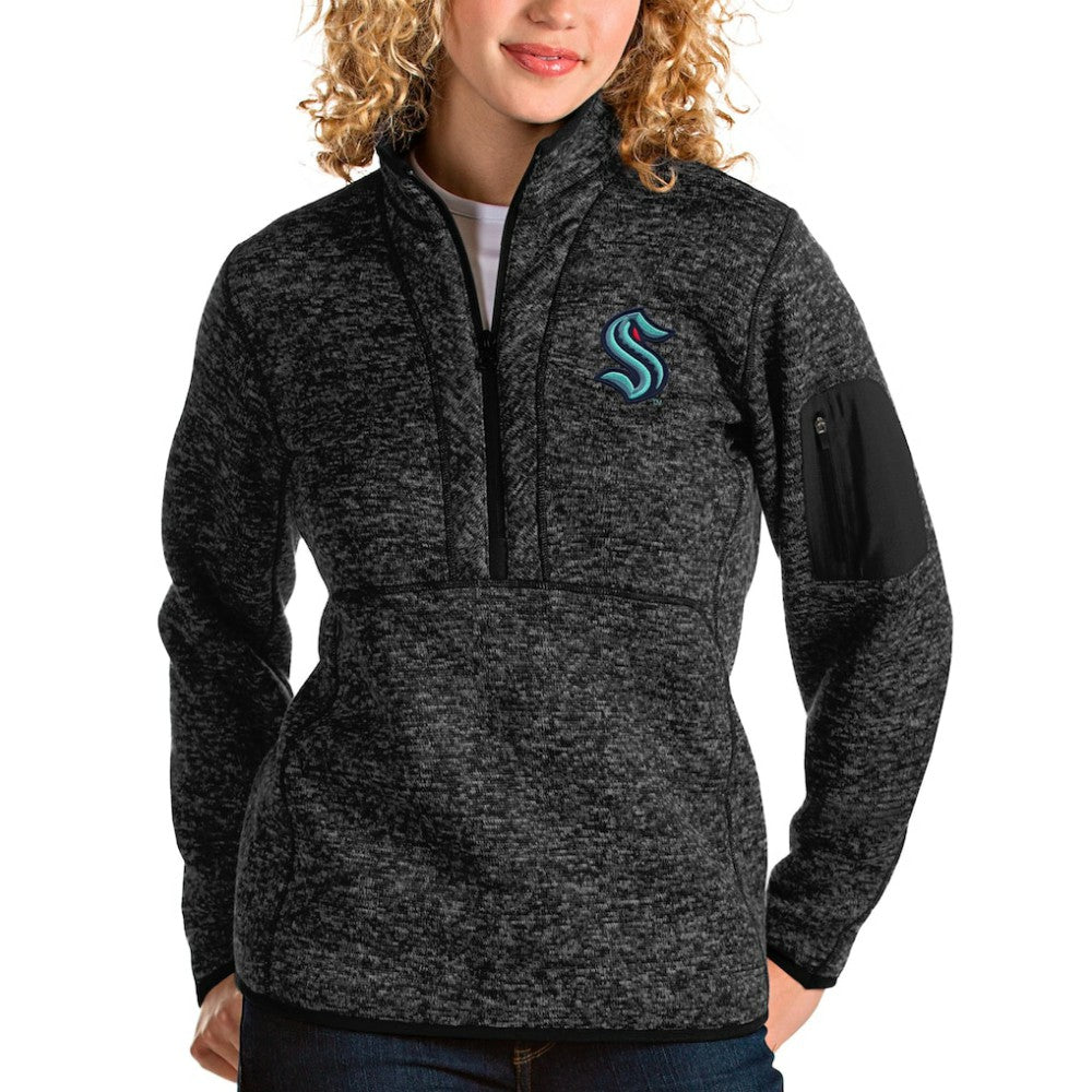 Seattle Kraken Antigua Women's Fortune Half-Zip Sweatshirt - Heather Black Sweatshirts