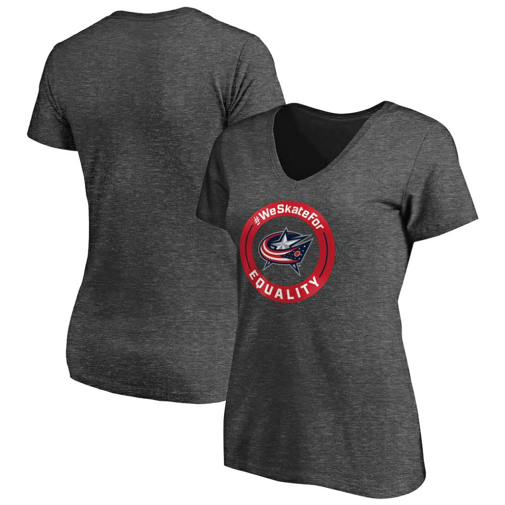 Columbus Blue Jackets Women's #WeSkateFor V-Neck T-Shirt - Heather Gray T-shirts