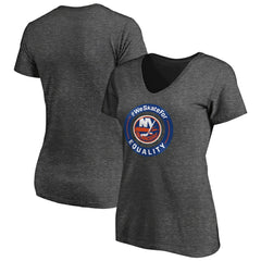 New York Islanders Women's #WeSkateFor V-Neck T-Shirt - Heather Gray T-shirts