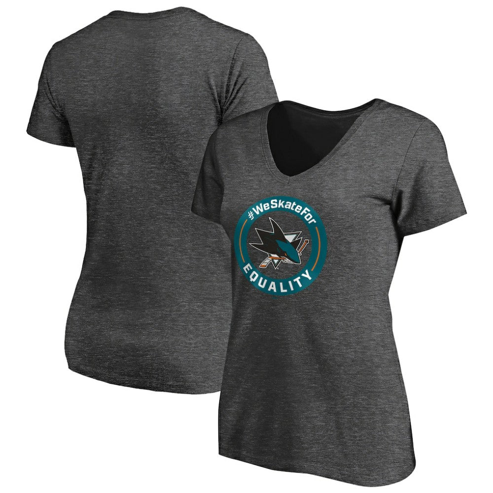 San Jose Sharks Women's #WeSkateFor V-Neck T-Shirt - Heather Gray T-shirts