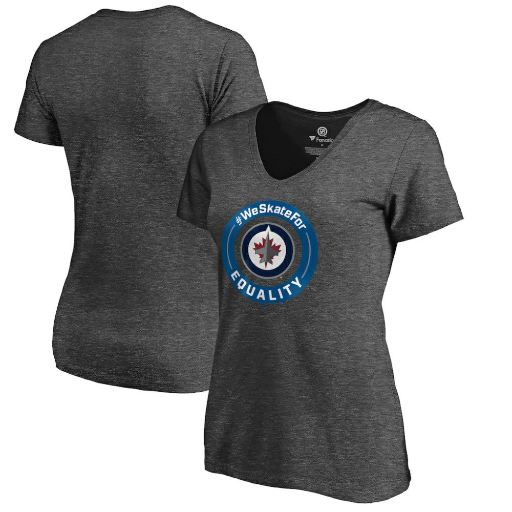Winnipeg Jets Women's #WeSkateFor V-Neck T-Shirt - Heather Gray T-shirts