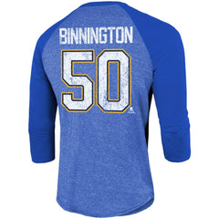 Jordan Binnington St. Louis Blues Fanatics Name & Number Tri-Blend Raglan 3/4-Sleeve T-Shirt - Blue T-shirts
