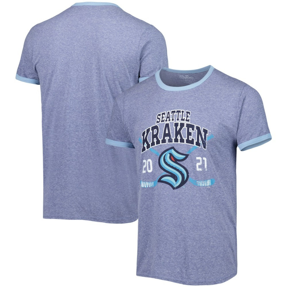 Seattle Kraken Fanatics Buzzer Beater Tri-Blend Ringer T-Shirt - Heathered Deep Sea Blue T-shirts