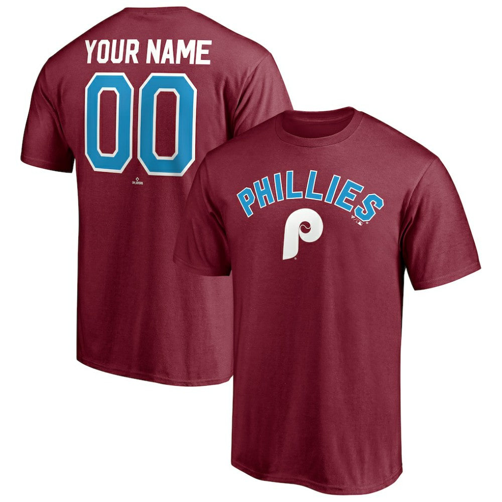 Philadelphia Phillies Cooperstown Winning Streak Alternate Personalized Name & Number T-Shirt Burgundy