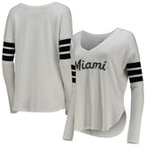 Miami Marlins Tiny Turnip Women's Jalynne Jersey Tri-Blend Long Sleeve V-Neck T-Shirt White