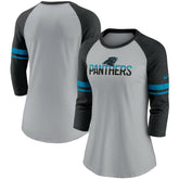 Carolina Panthers Women's Stripe Mesh Nickname Tri-Blend 3/4-Sleeve T-Shirt - Heathered Gray/Black sale