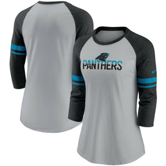 Carolina Panthers Women's Stripe Mesh Nickname Tri-Blend 3/4-Sleeve T-Shirt - Heathered Gray/Black sale
