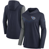 Tennessee Titans Women's Chevron Hoodie Performance Long Sleeve T-Shirt - Navy/Heathered Charcoal discount