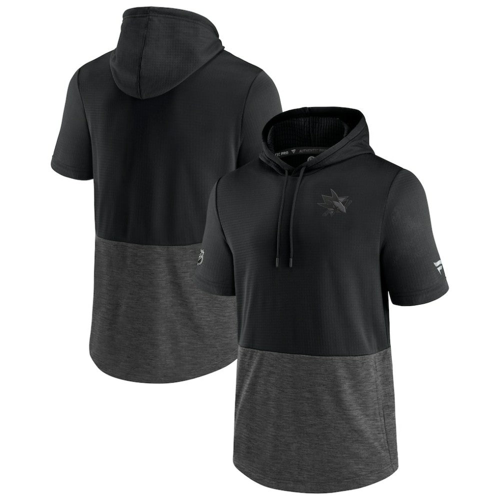 San Jose Sharks Fanatics Authentic Pro Travel and Training Short Sleeve Pullover Hoodie - Black Hoodies