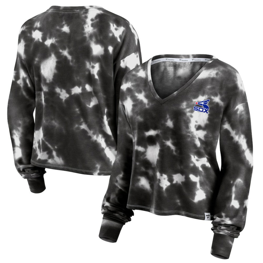 Chicago White Sox Women's Tie-Dye V-Neck Pullover Cropped Tee White/Black