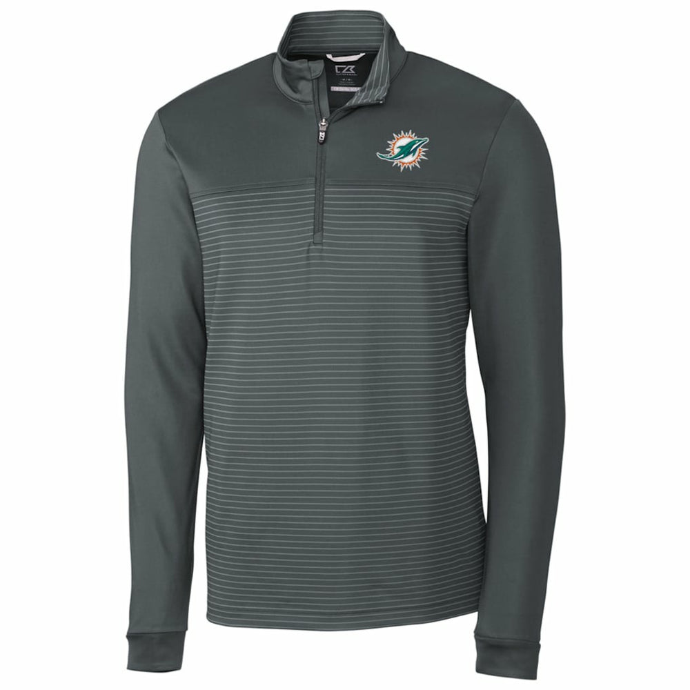 Miami Dolphins Cutter & Buck Traverse Stripe Quarter-Zip Pullover Jacket - Gray discount