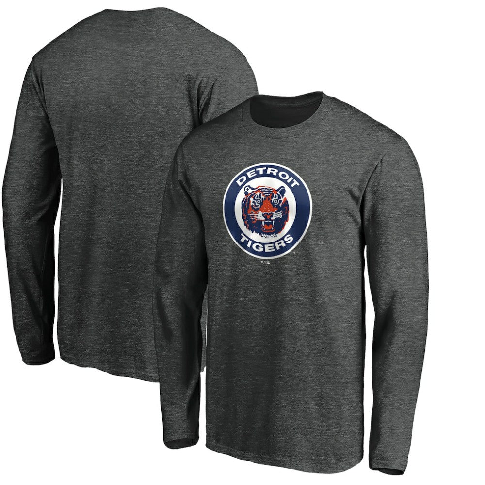 Detroit Tigers Cooperstown Collection Huntington Logo Long Sleeve T-Shirt Charcoal