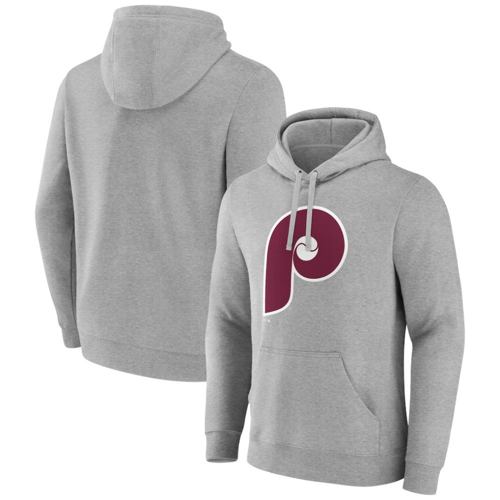 Philadelphia Phillies Cooperstown Collection Huntington Logo Fitted Pullover Hoodie Heather Gray
