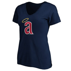California Angels Women's Cooperstown Collection Huntington Logo V-Neck T-Shirt Navy