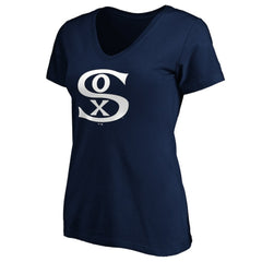 Chicago White Sox Women's Cooperstown Collection Huntington Logo V-Neck T-Shirt Navy