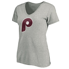 Philadelphia Phillies Women's Cooperstown Collection Huntington Logo V-Neck T-Shirt Heathered Gray