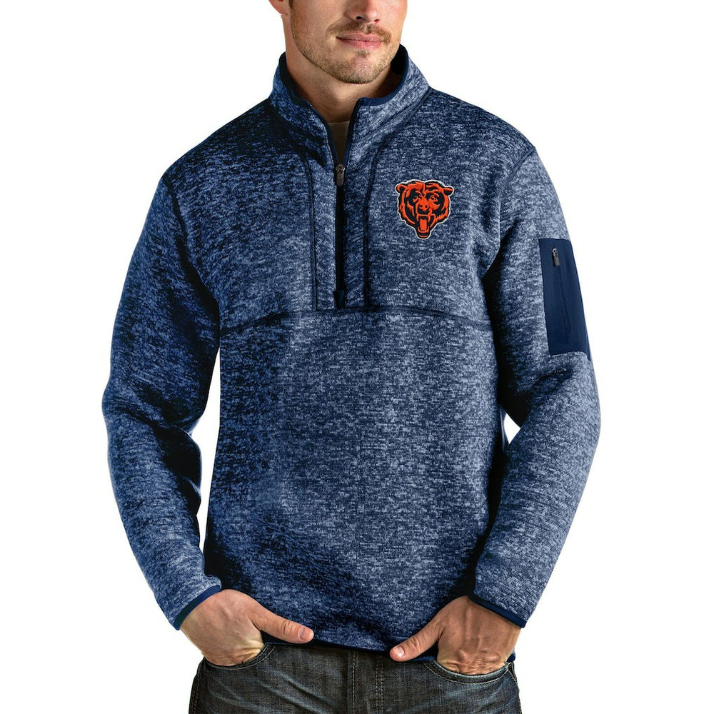 Chicago Bears Antigua Bear Head Fortune Quarter-Zip Pullover Jacket - Heather Navy outlet