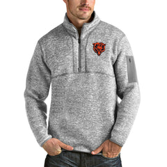 Chicago Bears Antigua Bear Head Fortune Quarter-Zip Pullover Jacket - Heather Gray on sale