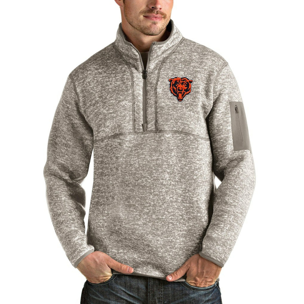 Chicago Bears Antigua Bear Head Fortune Quarter-Zip Pullover Jacket - Oatmeal for sale