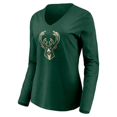 Milwaukee Bucks Women's Playmaker Personalized Name & Number Long Sleeve V-Neck T-Shirt - Hunter Green discount