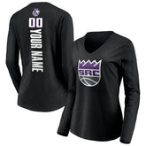 Sacramento Kings Women's Playmaker Personalized Name & Number Long Sleeve V-Neck T-Shirt - Black discount