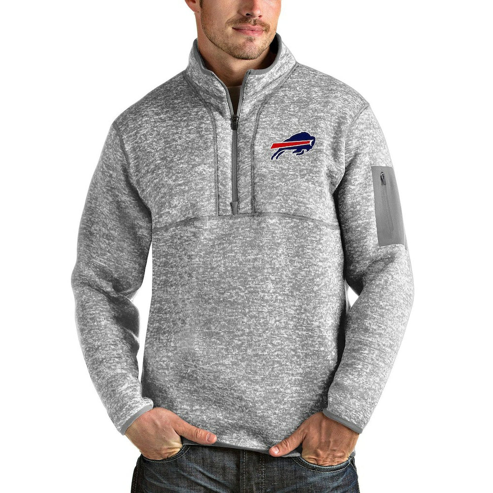 Buffalo Bills Antigua Team Logo Fortune Quarter-Zip Pullover Jacket - Heather Gray on sale