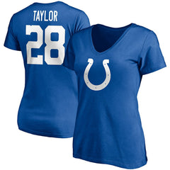 Jonathan Taylor Indianapolis Colts Women's Player Icon Name & Number V-Neck T-Shirt - Royal for sale