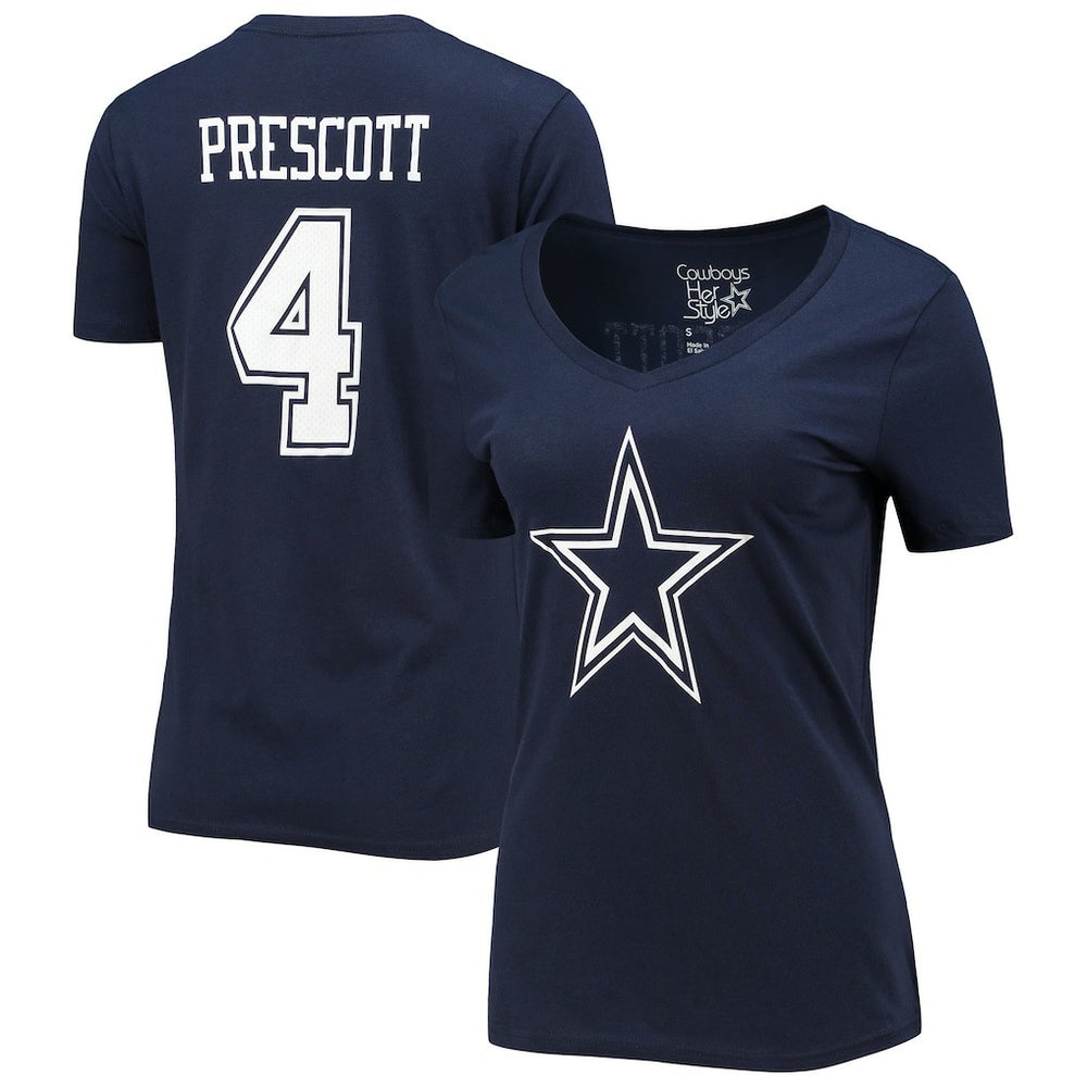 Dak Prescott Dallas Cowboys Women's Player Icon Name & Number V-Neck T-Shirt - Navy for sale