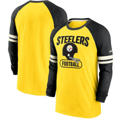 Pittsburgh Steelers Throwback Raglan Long Sleeve T-Shirt - Gold/Black for sale