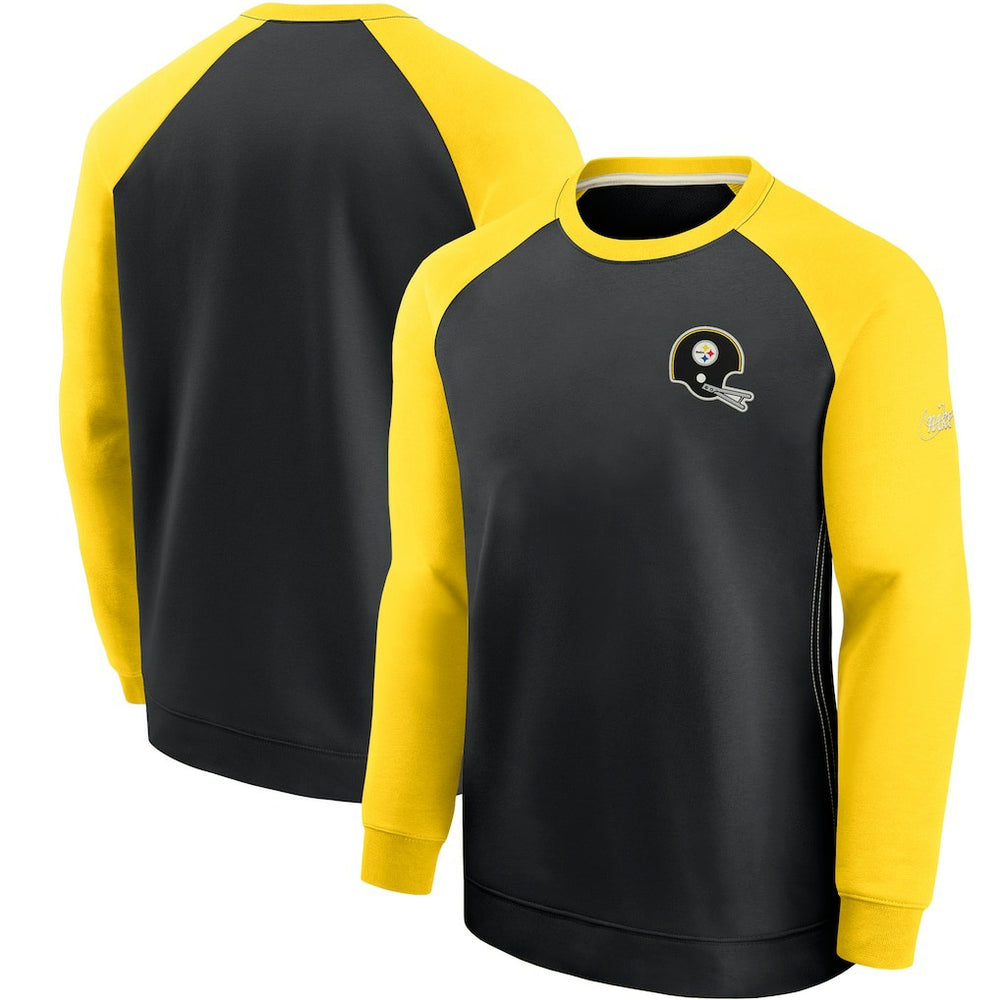 Pittsburgh Steelers Historic Raglan Crew Performance Sweater - Black/Gold outlet