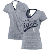 Detroit Tigers Touch Women's Hail Mary V-Neck Back Wrap T-Shirt Navy