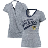 Milwaukee Brewers Touch Women's Hail Mary V-Neck Back Wrap T-Shirt Navy