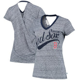 Boston Red Sox Touch Women's Hail Mary V-Neck Back Wrap T-Shirt Navy