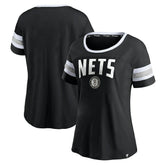 Brooklyn Nets Women's Block Party Striped Sleeve T-Shirt - Black/Heathered Gray on sale