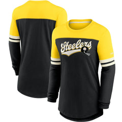 Pittsburgh Steelers Women's Retro Script Performance Tri-Blend Long Sleeve T-Shirt - Black/Gold on sale