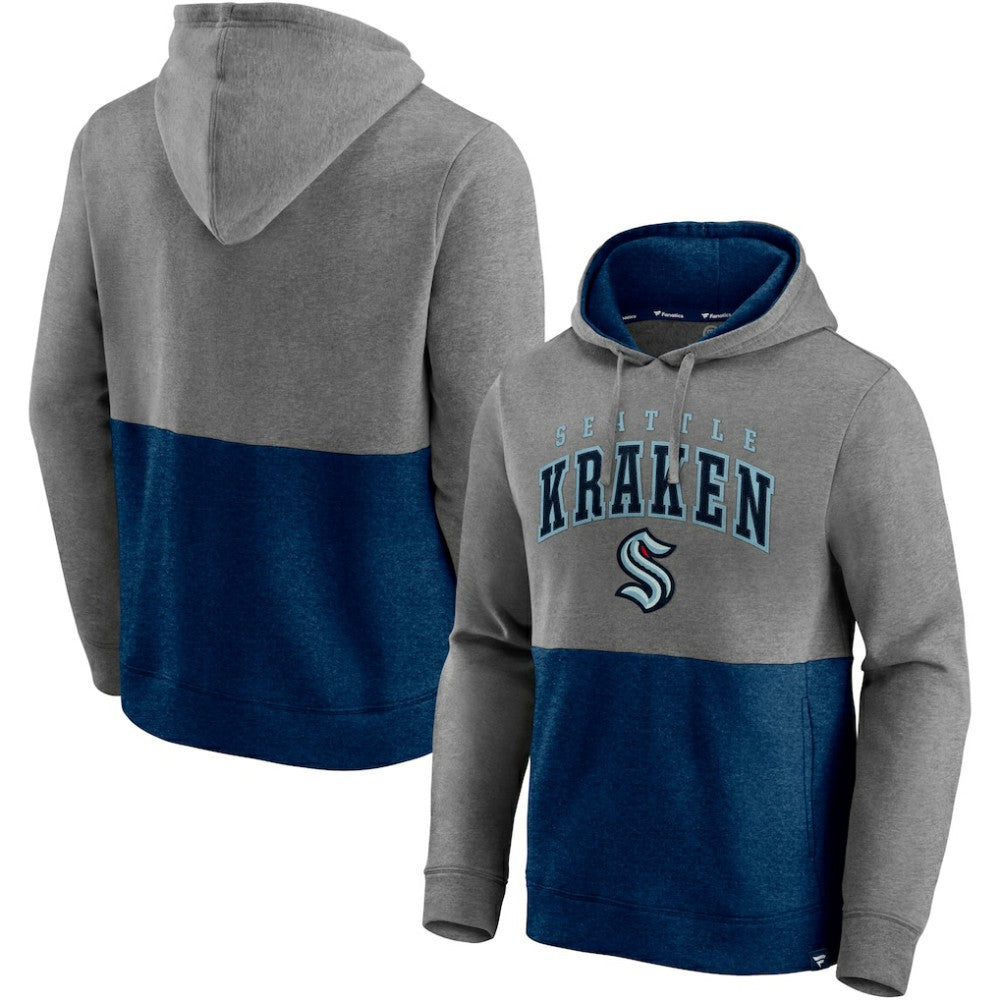 Seattle Kraken Fanatics Block Party Classic Arch Signature Pullover Hoodie - Heathered Gray/Deep Sea Blue Hoodies