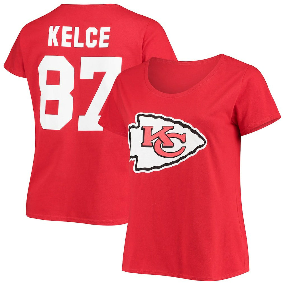 Travis Kelce Kansas City Chiefs Women's Plus Size Fair Catch Name & Number Scoop Neck T-Shirt - Red online