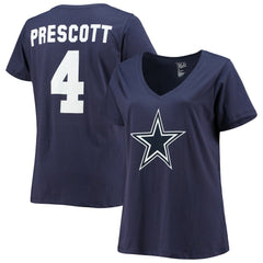 Dak Prescott Dallas Cowboys Women's Plus Size Fair Catch Name & Number V-Neck T-Shirt - Navy outlet