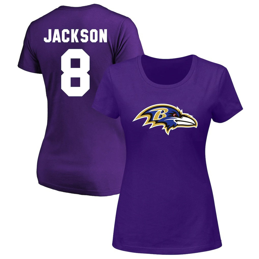 Lamar Jackson Baltimore Ravens Women's Plus Size Name & Number V-Neck T-Shirt - Purple cheap
