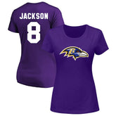 Lamar Jackson Baltimore Ravens Women's Plus Size Name & Number V-Neck T-Shirt - Purple cheap