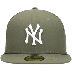 New York Yankees White Logo 59FIFTY Fitted Hat Olive
