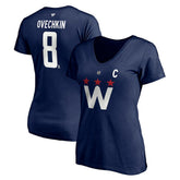 Alexander Ovechkin Washington Capitals Fanatics Women's Authentic Stack Name & Number V-Neck T-Shirt - Navy T-shirts