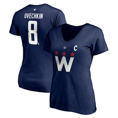 Alexander Ovechkin Washington Capitals Fanatics Women's Authentic Stack Name & Number V-Neck T-Shirt - Navy T-shirts