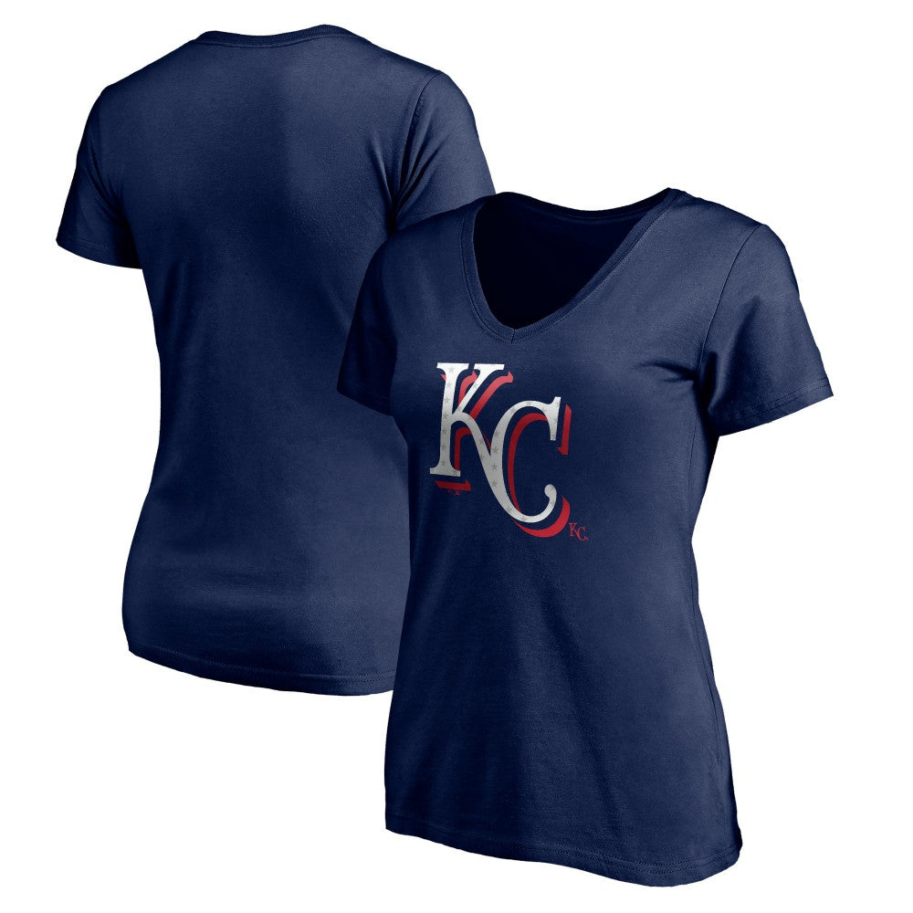 Kansas City Royals Women's Red White and Team V-Neck T-Shirt Navy