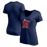 Miami Marlins Women's Red White and Team V-Neck T-Shirt Navy