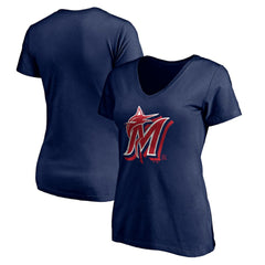 Miami Marlins Women's Red White and Team V-Neck T-Shirt Navy