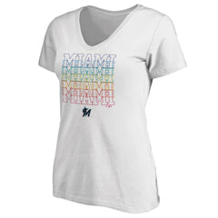 Miami Marlins Women's City Pride V-Neck T-Shirt White