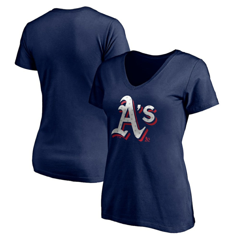 Athletics Women's Red White and Team V-Neck T-Shirt Navy