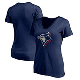 Toronto Blue Jays Women's Red White and Team V-Neck T-Shirt Navy