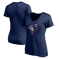 Toronto Blue Jays Women's Red White and Team V-Neck T-Shirt Navy